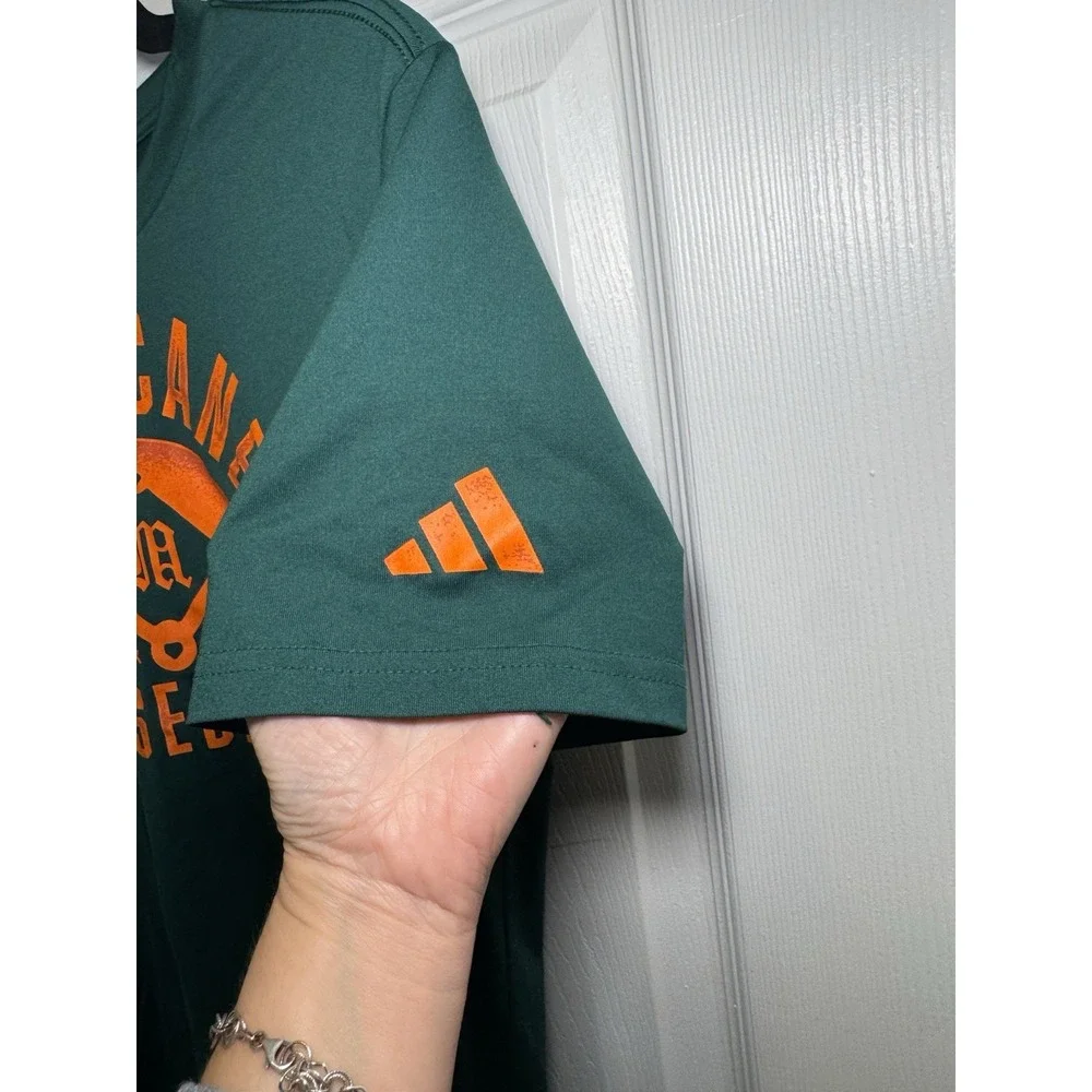 Adidas Miami Hurricanes Baseball Shirt Mens M Green Orange Graphic Tee NCAA